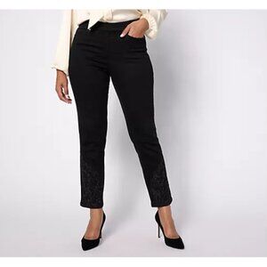 Isaac Mizrahi Live! Women Pants 14P True Denim Jeans w/ Lace Black A622304